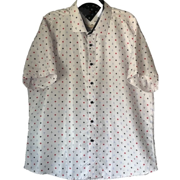 BC Collection Button Up Shirt Men’s  White Nautical Print‎ Short Sleeve 3XL - Picture 1 of 5